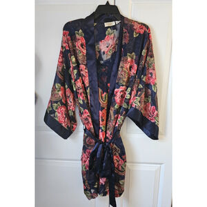 Vtg Victorias Secret Set Robe OS Floral Nightie Lingerie Gold Tag Sexy